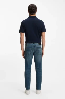 Tapered-Fit Jeans aus verwaschenem blauem Stretch-Denim