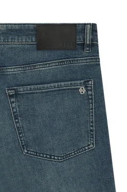 Tapered-Fit Jeans aus verwaschenem blauem Stretch-Denim