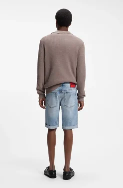 Tapered-Fit Shorts aus leuchtend blauem Stretch-Denim
