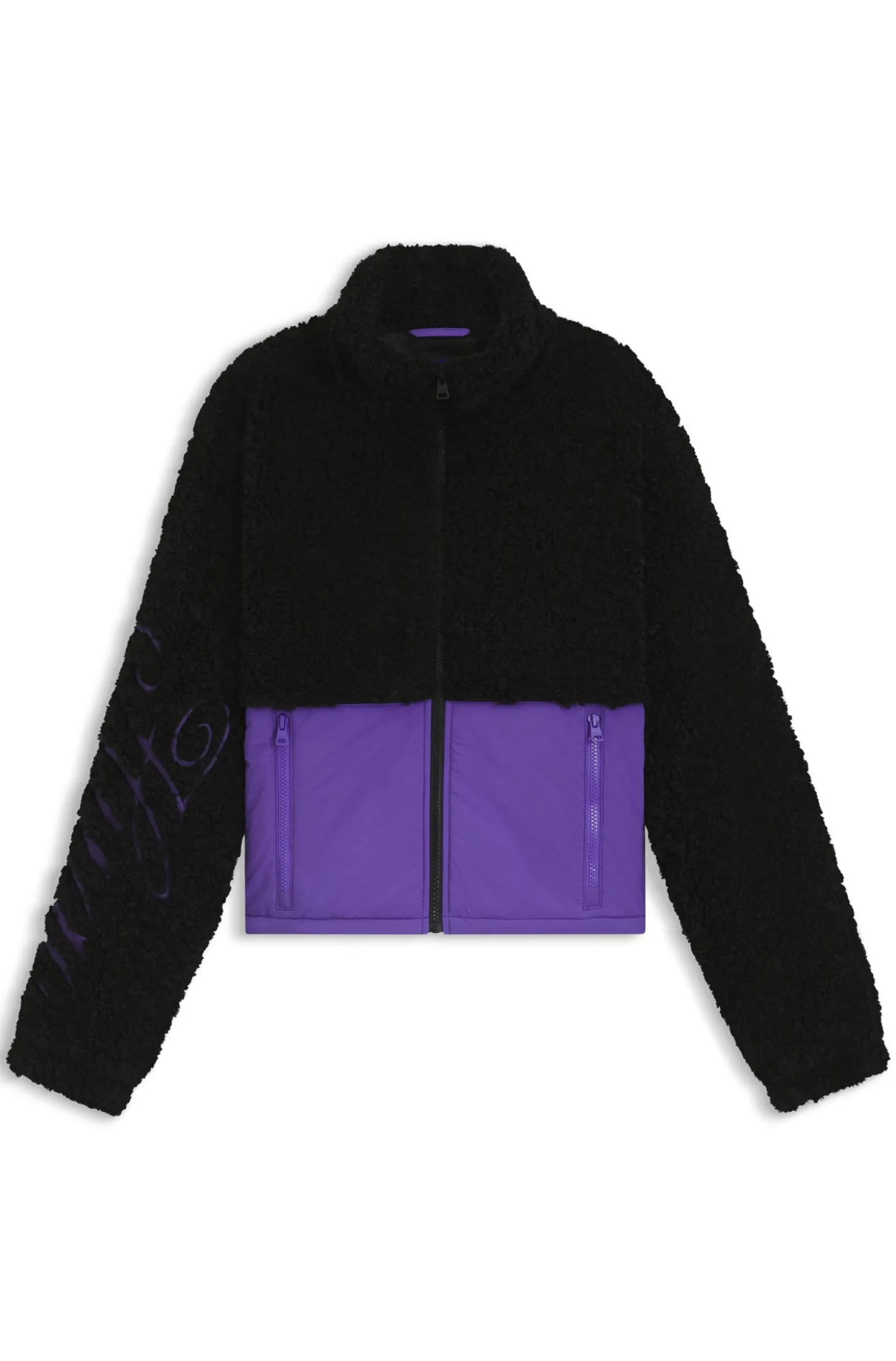 Teddy-Jacke im Colour-Block-Design mit Logo-Stickerei