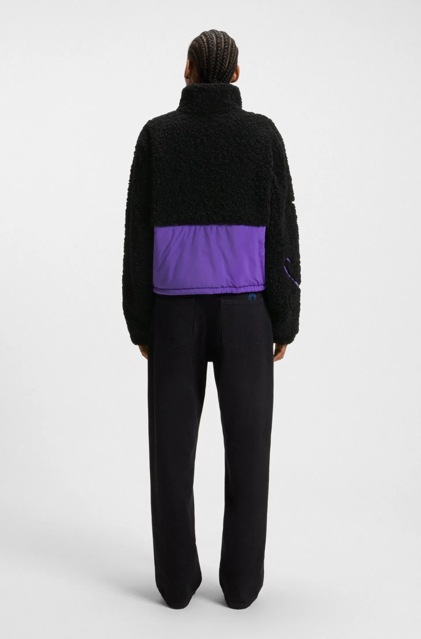 Teddy-Jacke im Colour-Block-Design mit Logo-Stickerei