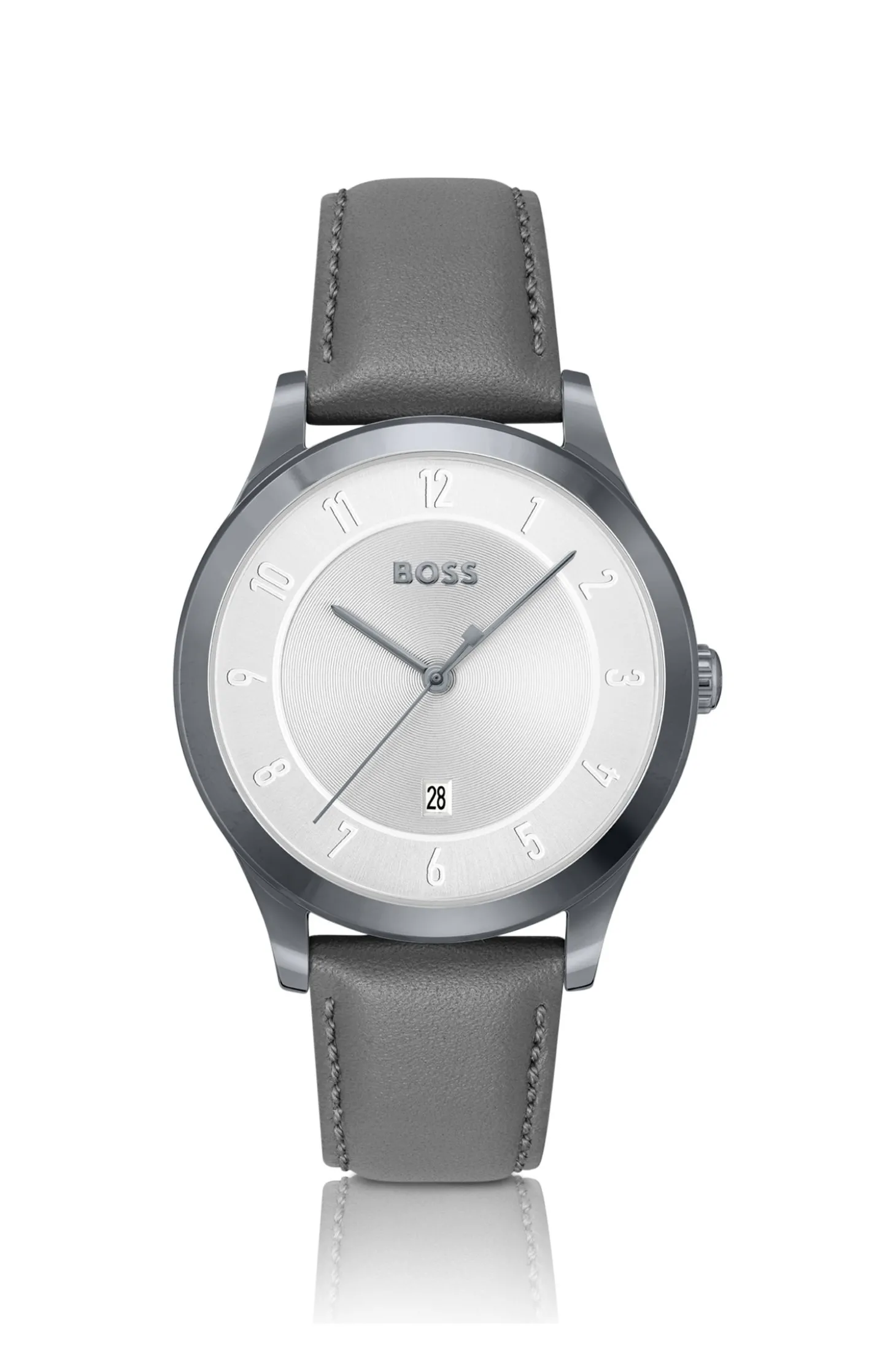 THREEHAND Grau beschichtete Uhr mit Lederarmband