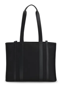 Tote Bag aus strukturiertem Canvas mit Kunstlederbesatz