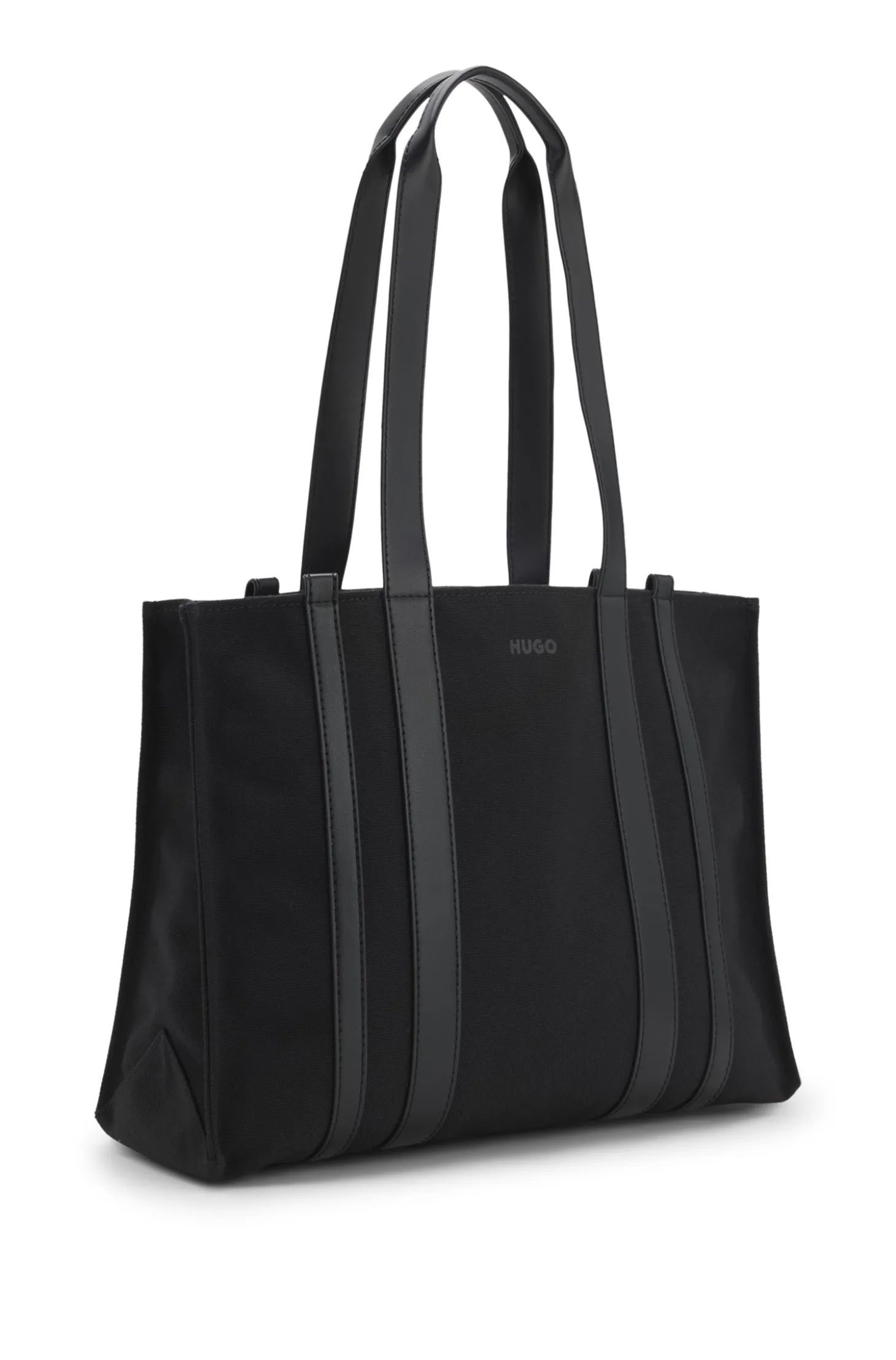 Tote Bag aus strukturiertem Canvas mit Kunstlederbesatz