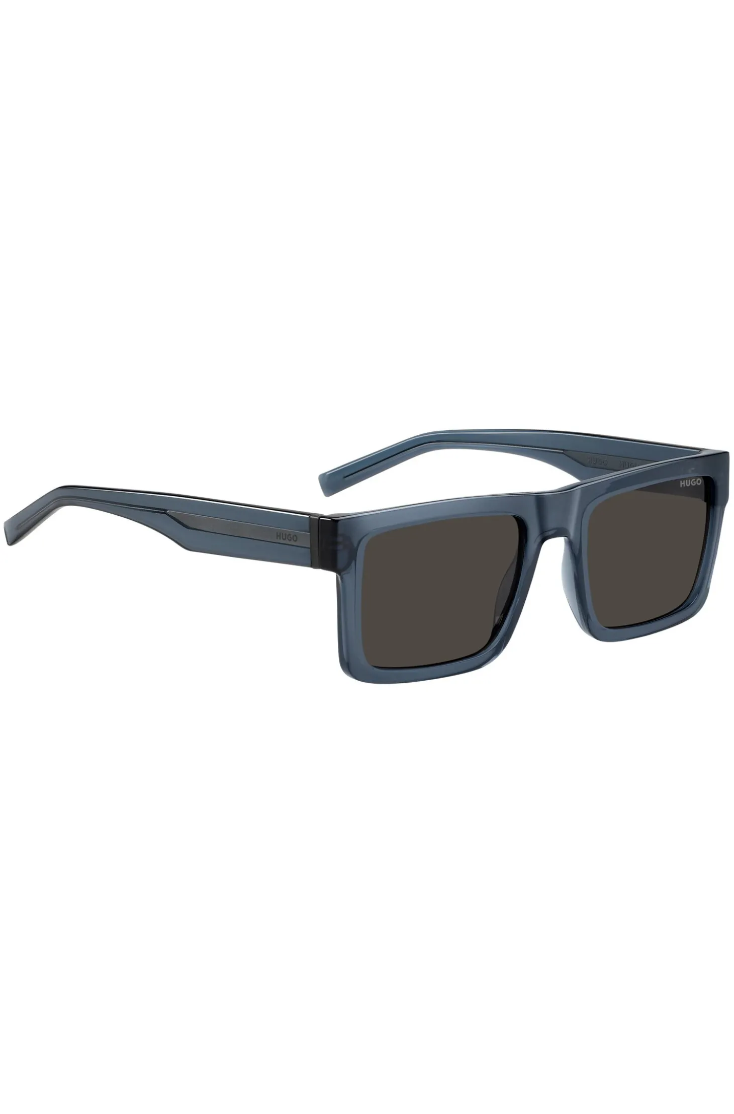 Transparent-blaue Sonnenbrille mit grauen Gläsern