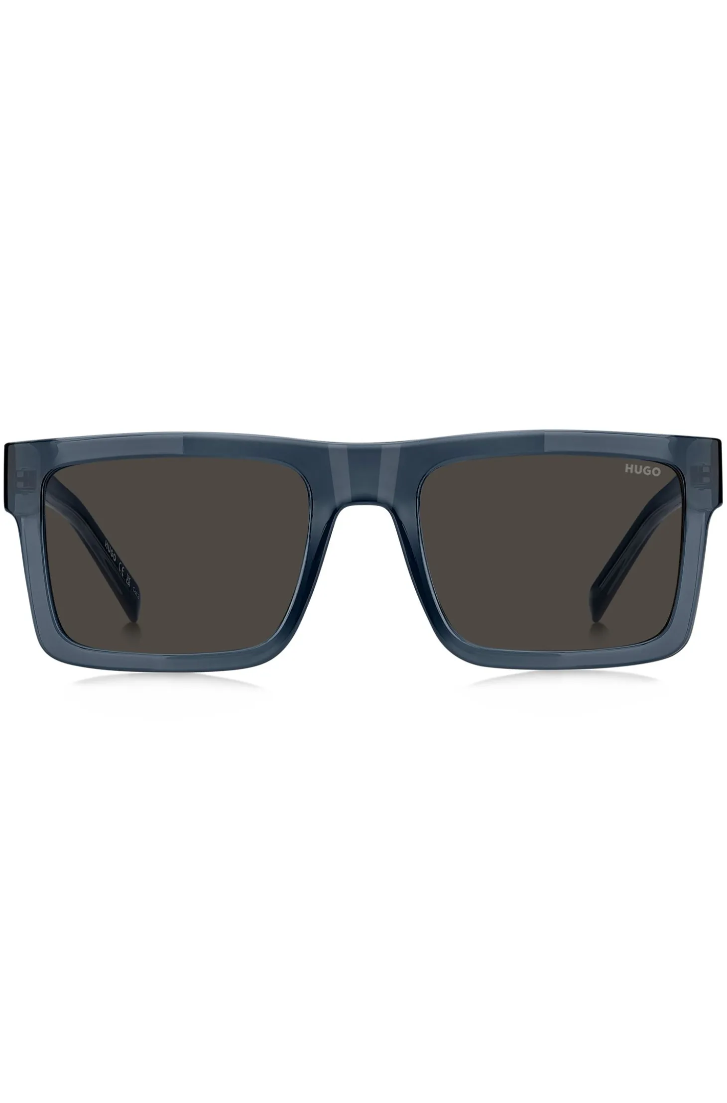 Transparent-blaue Sonnenbrille mit grauen Gläsern