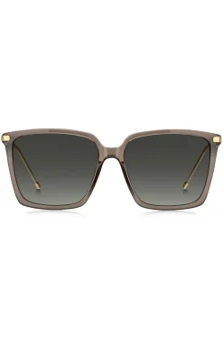 Transparent-braune Sonnenbrille mit goldfarbenen Details