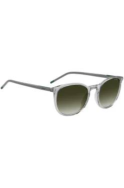 Transparent-graue Sonnenbrille mit grünem Logo