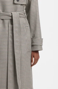 Trenchcoat mit Gürtel und Hahnentritt-Muster