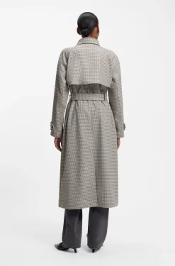 Trenchcoat mit Gürtel und Hahnentritt-Muster