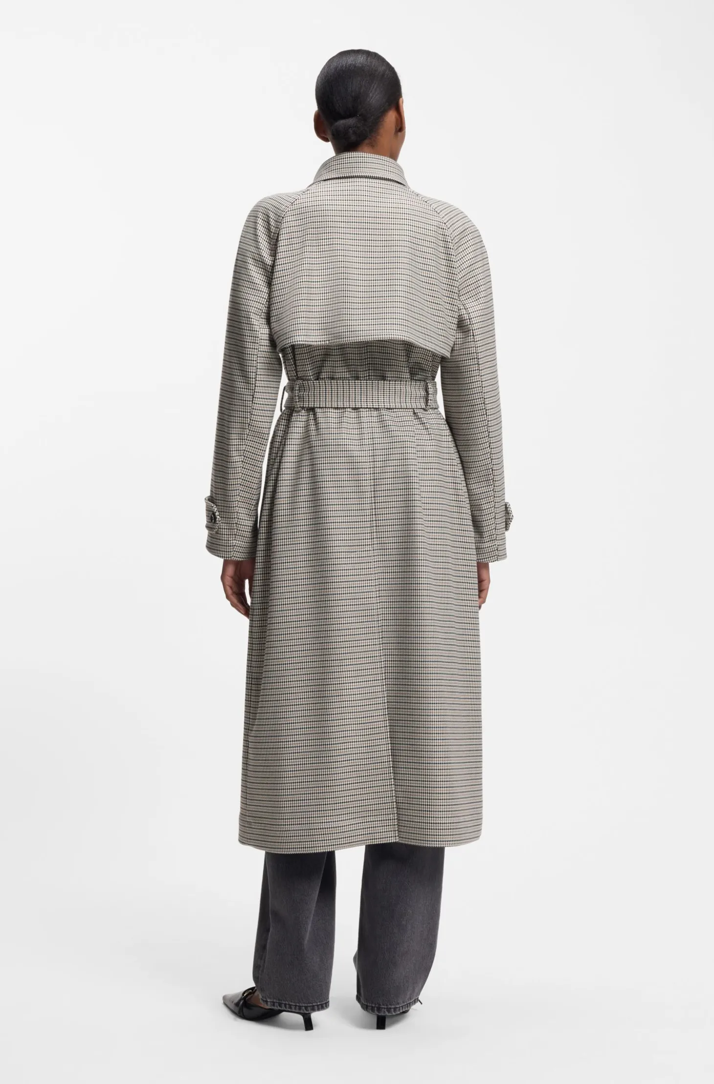 Trenchcoat mit Gürtel und Hahnentritt-Muster