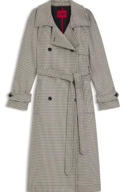 Trenchcoat mit Gürtel und Hahnentritt-Muster