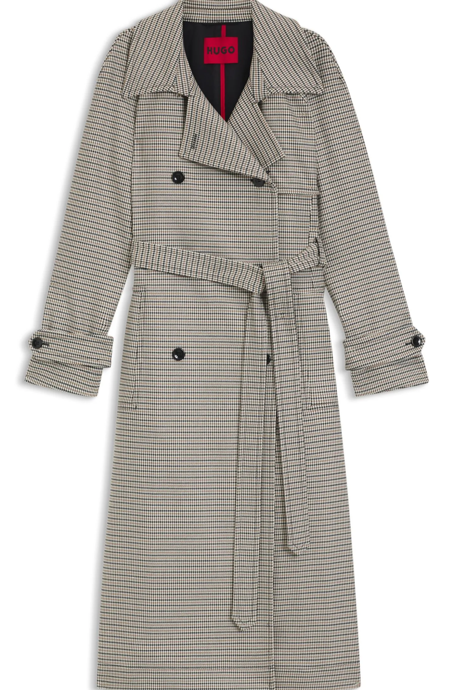 Trenchcoat mit Gürtel und Hahnentritt-Muster