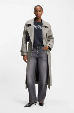 Trenchcoat mit Gürtel und Hahnentritt-Muster