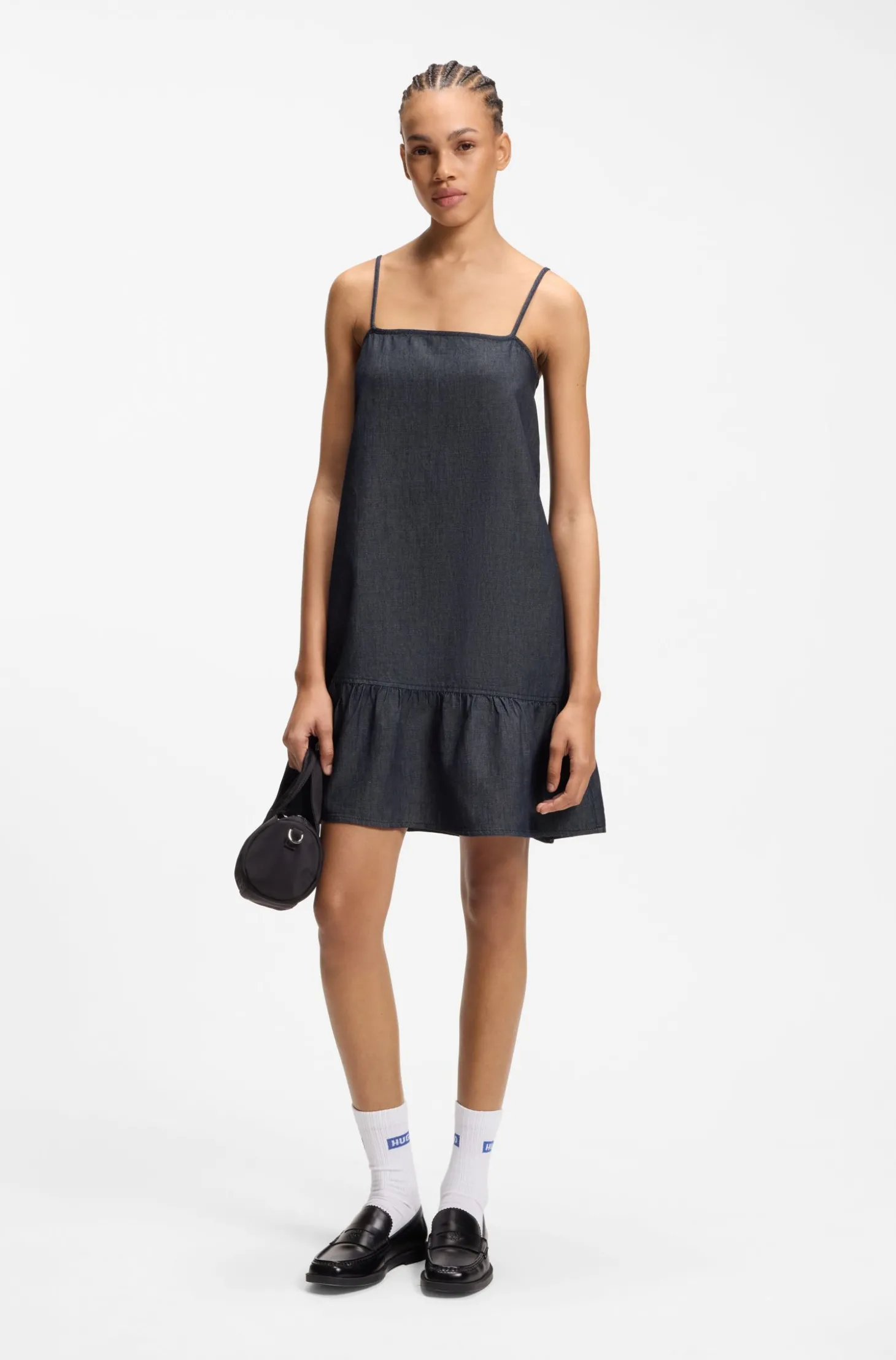Trägerkleid aus Baumwoll-Mix-Denim mit Spaghettiträgern