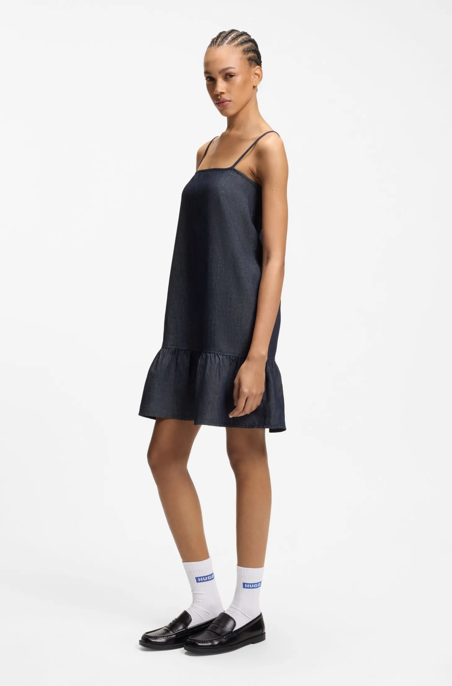 Trägerkleid aus Baumwoll-Mix-Denim mit Spaghettiträgern