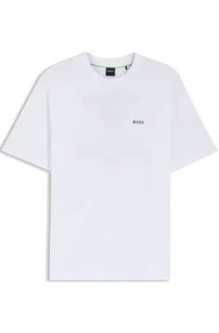 T-Shirt aus Baumwolle in Mesh-Optik mit gesticktem Artwork