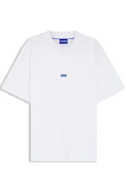 T-Shirt aus Baumwolle mit geripptem Ausschnitt und Logo-Badge