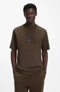 T-Shirt aus Baumwolle mit geripptem Ausschnitt und Logo-Badge