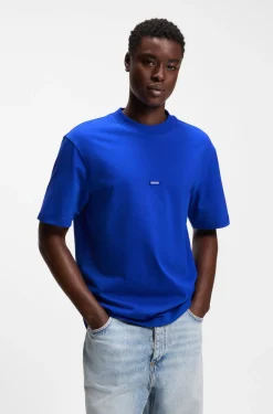 T-Shirt aus Baumwolle mit geripptem Ausschnitt und Logo-Badge