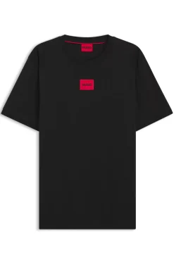 T-Shirt aus Baumwolle mit rotem gewebtem Logo-Label