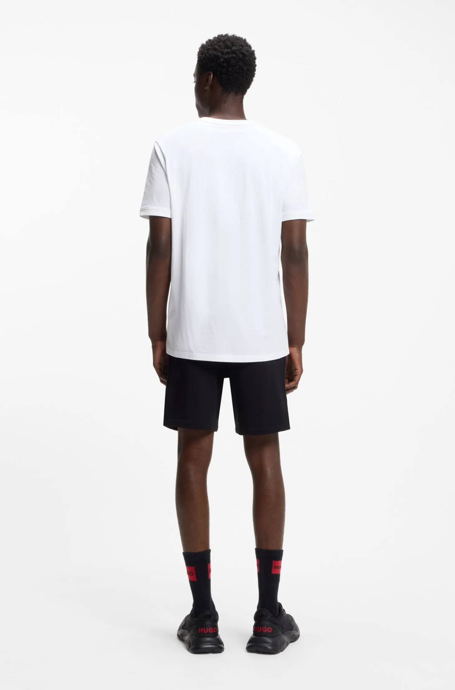 T-Shirt aus Baumwolle mit rotem gewebtem Logo-Label
