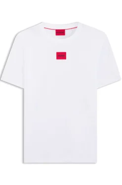 T-Shirt aus Baumwolle mit rotem gewebtem Logo-Label