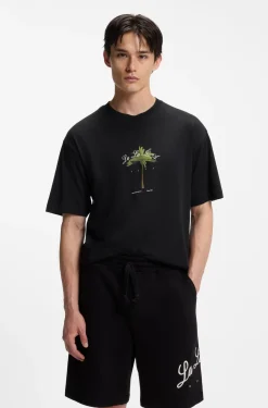 T-Shirt aus Baumwoll-Jersey mit Palmen-Artwork