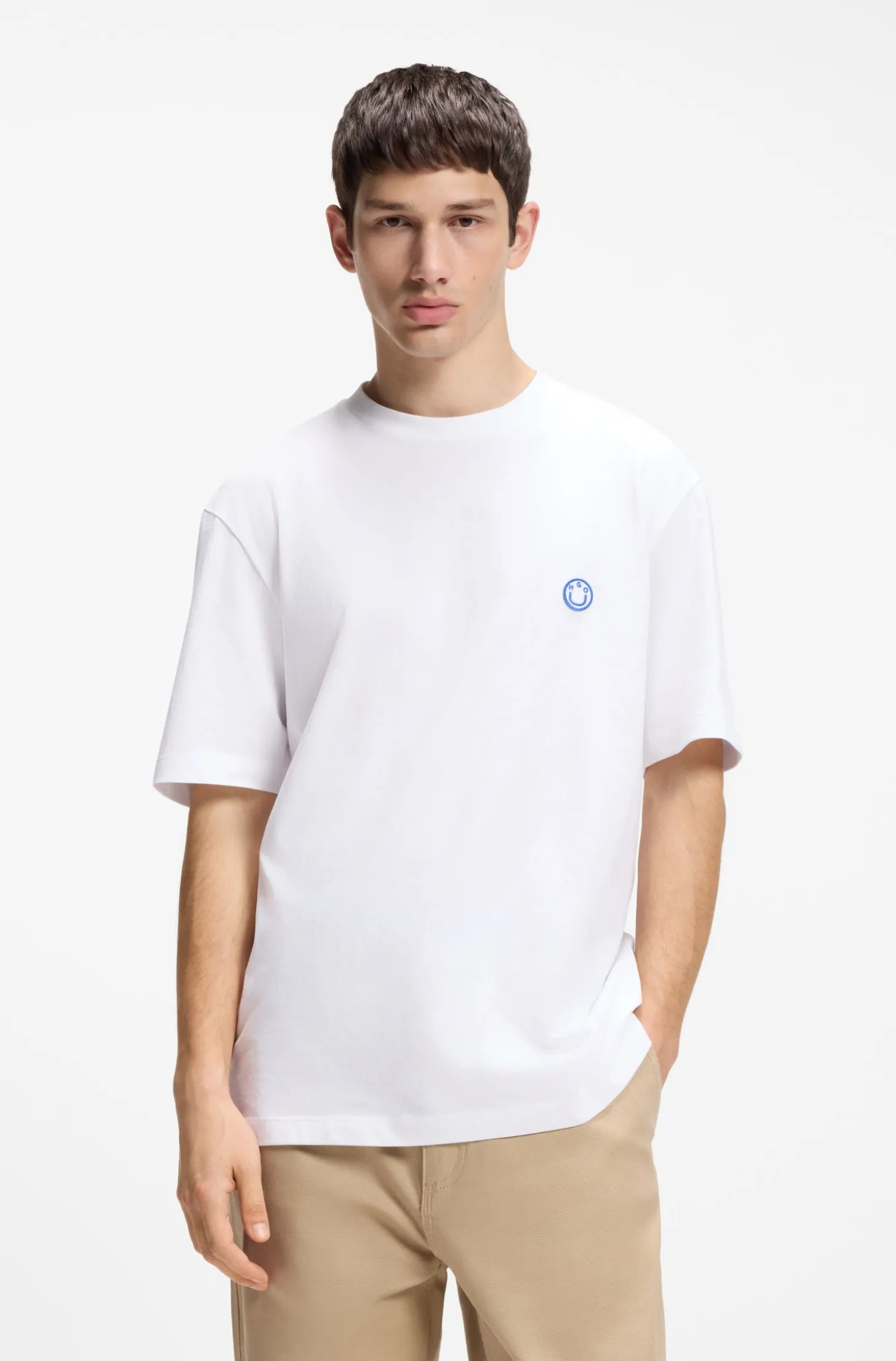 T-Shirt aus Baumwoll-Jersey mit Happy HUGO-Logo