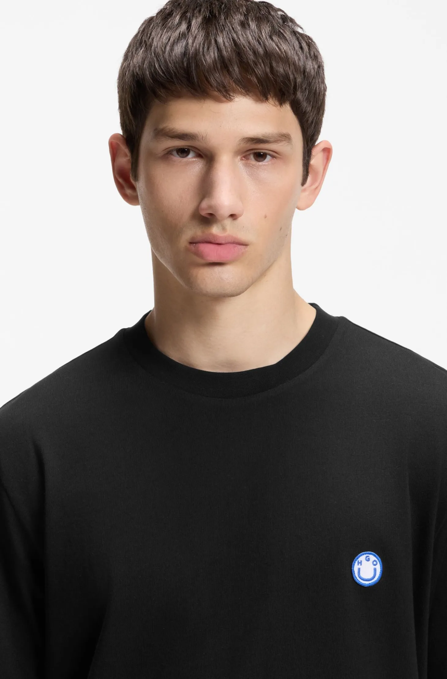 T-Shirt aus Baumwoll-Jersey mit Happy HUGO-Logo