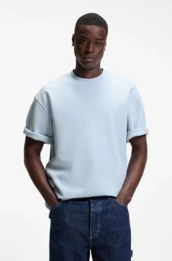T-Shirt aus Baumwoll-Jersey mit blauem Logo-Aufnäher