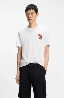 T-Shirt aus Baumwoll-Jersey mit Rosen-Grafik im Biker-Stil