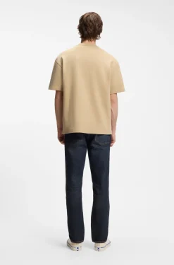 T-Shirt aus Baumwoll-Jersey mit blauem Logo-Aufnäher