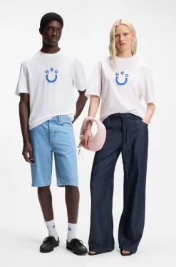 T-Shirt aus Baumwoll-Jersey mit Happy HUGO Logo