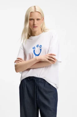 T-Shirt aus Baumwoll-Jersey mit Happy HUGO Logo