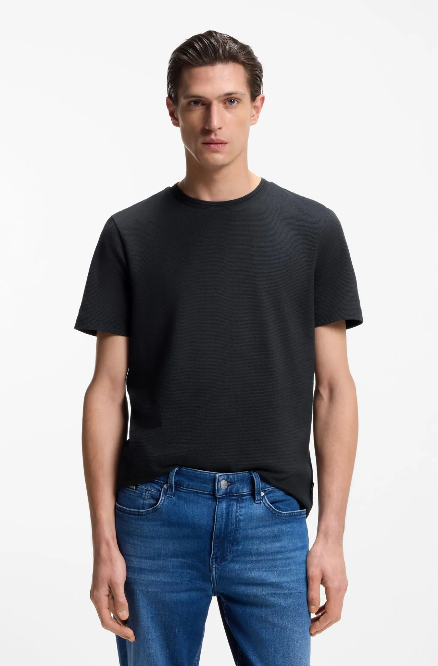 T-Shirt aus Baumwoll-Mix mit Bubble-Jacquard-Struktur