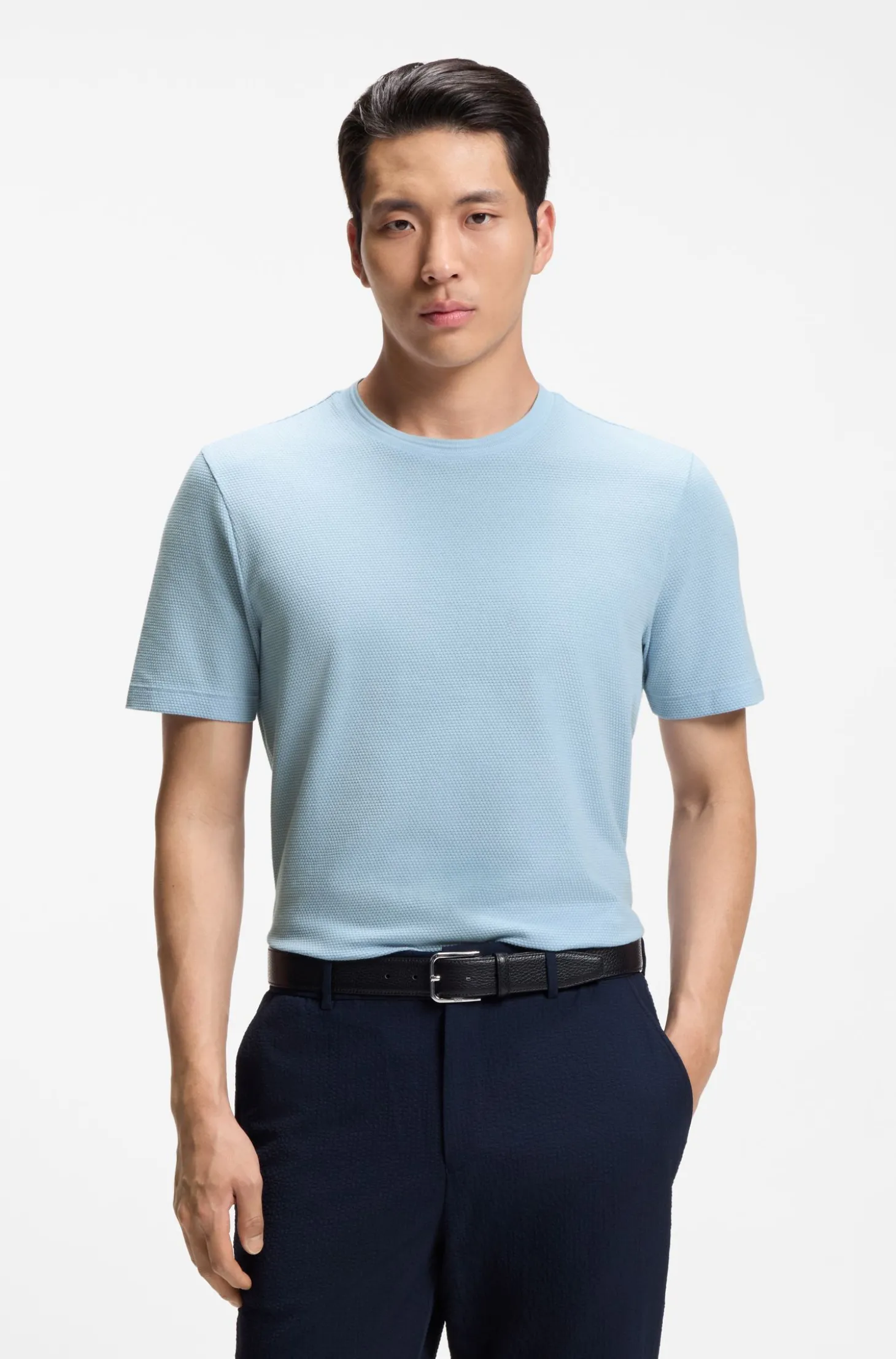 T-Shirt aus Baumwoll-Mix mit Bubble-Jacquard-Struktur