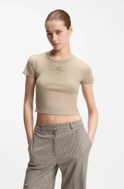 T-Shirt aus Baumwoll-Mix mit Logo-Stickerei