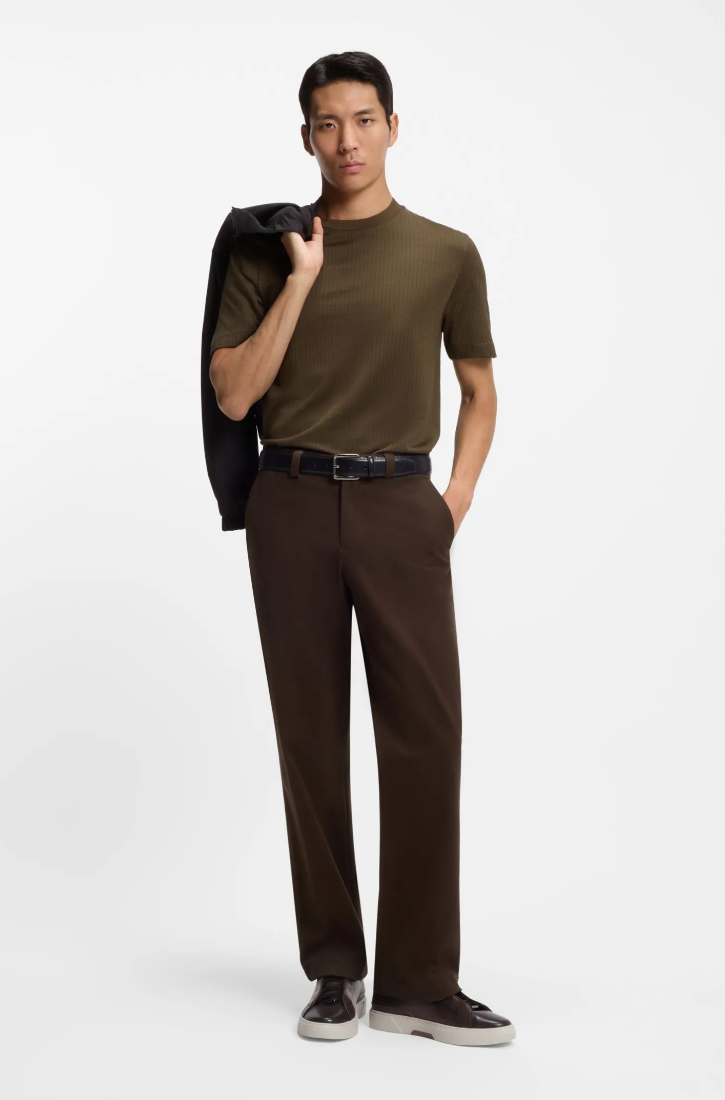 T-Shirt aus Baumwoll-Mix mit Seide und geometrischem Jacquard-Muster