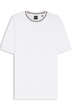 T-Shirt aus Baumwoll-Piqué mit gestreiftem Kragen