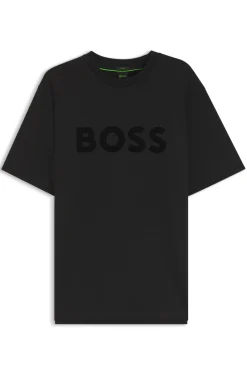 T-Shirt aus Stretch-Baumwolle mit tonalem Flock-Logo