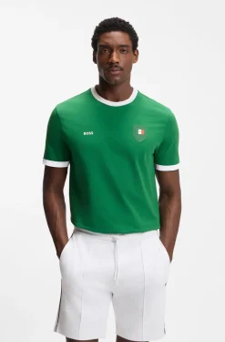 T-Shirt aus Stretch-Baumwolle mit Landesflagge und Logo