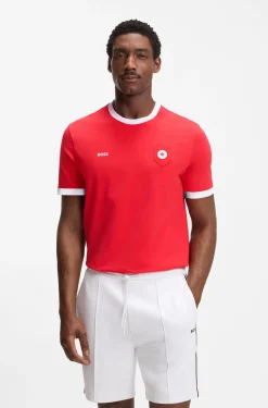 T-Shirt aus Stretch-Baumwolle mit Landesflagge und Logo