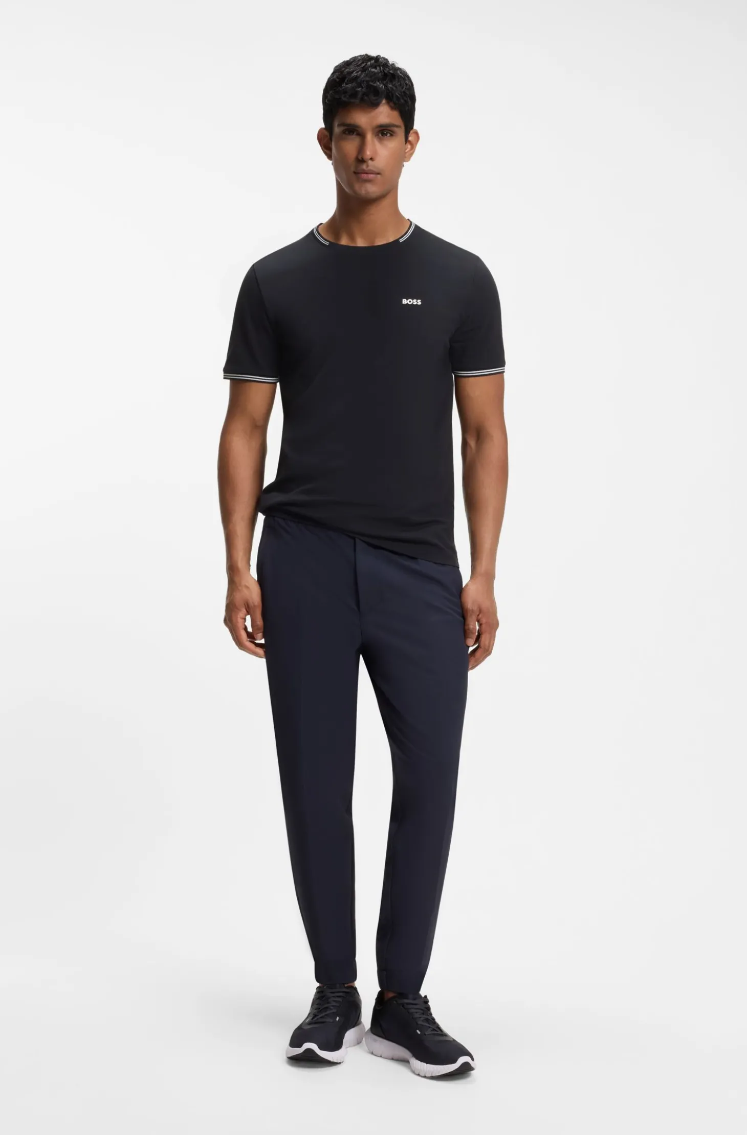 T-Shirt aus Stretch-Baumwolle mit Streifen und Logo