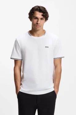T-Shirt aus Stretch-Baumwolle mit Streifen und Logo