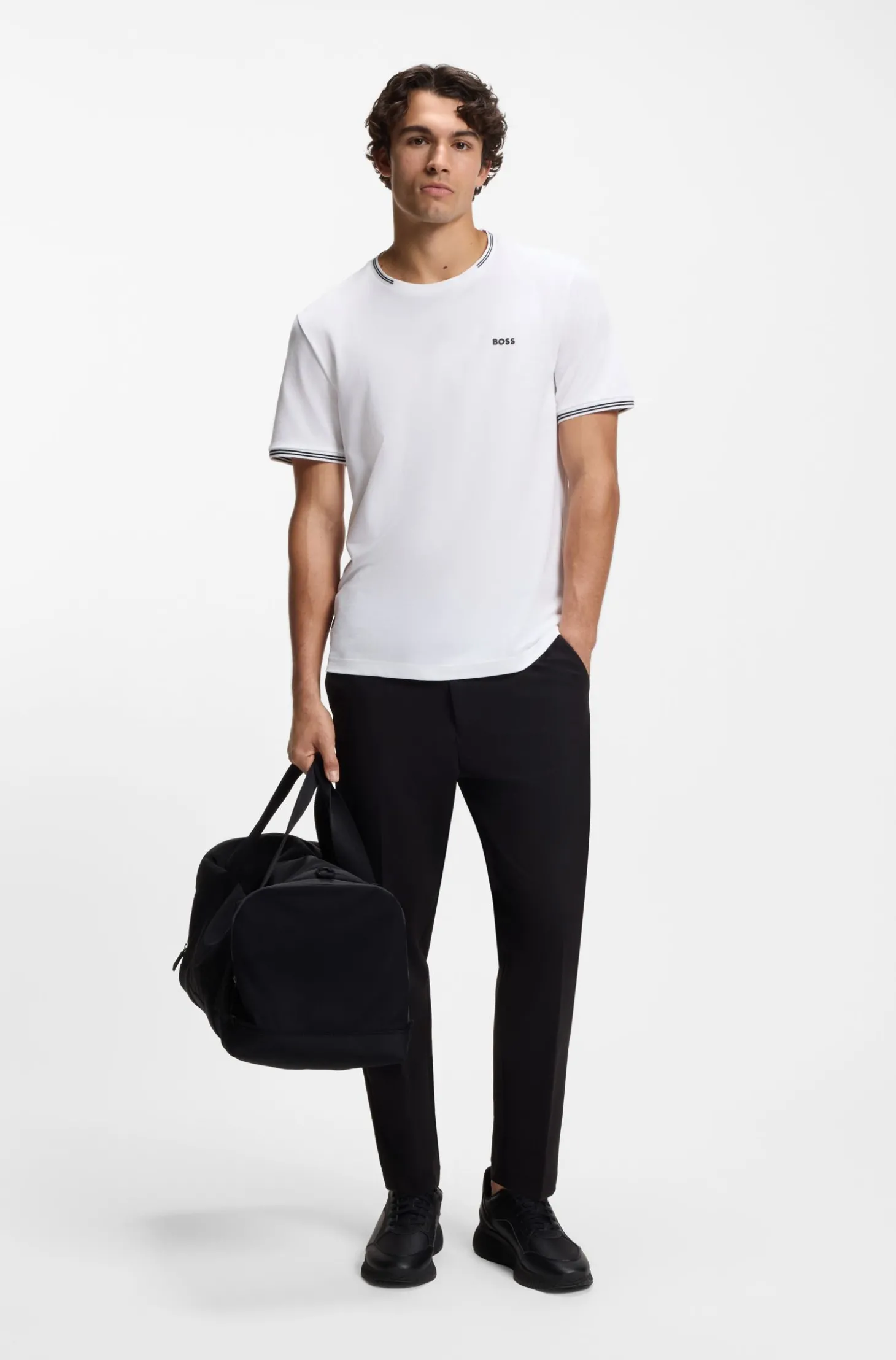 T-Shirt aus Stretch-Baumwolle mit Streifen und Logo