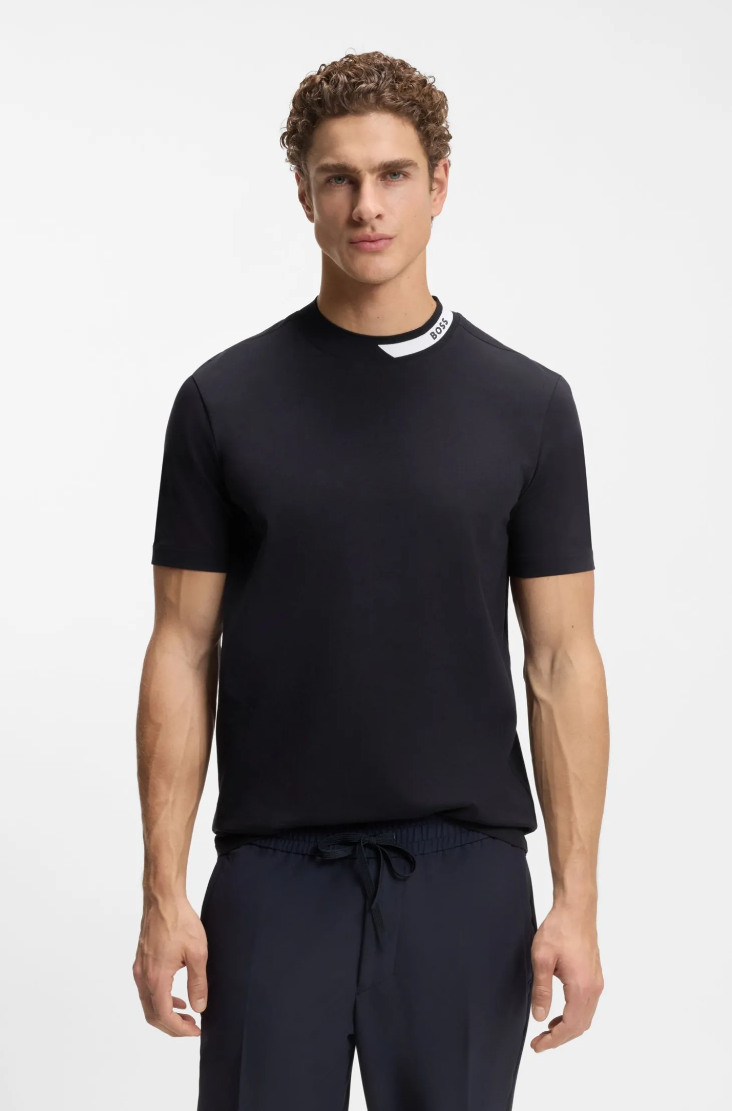 T-Shirt aus Stretch-Baumwolle mit Logo-Kragen