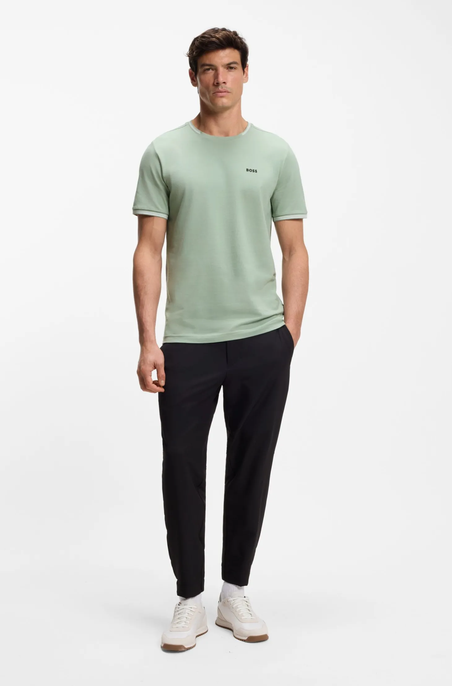 T-Shirt aus Stretch-Baumwolle mit Streifen und Logo