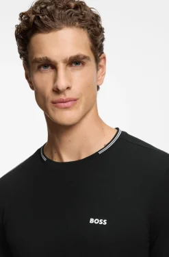T-Shirt aus Stretch-Baumwolle mit Streifen und Logo