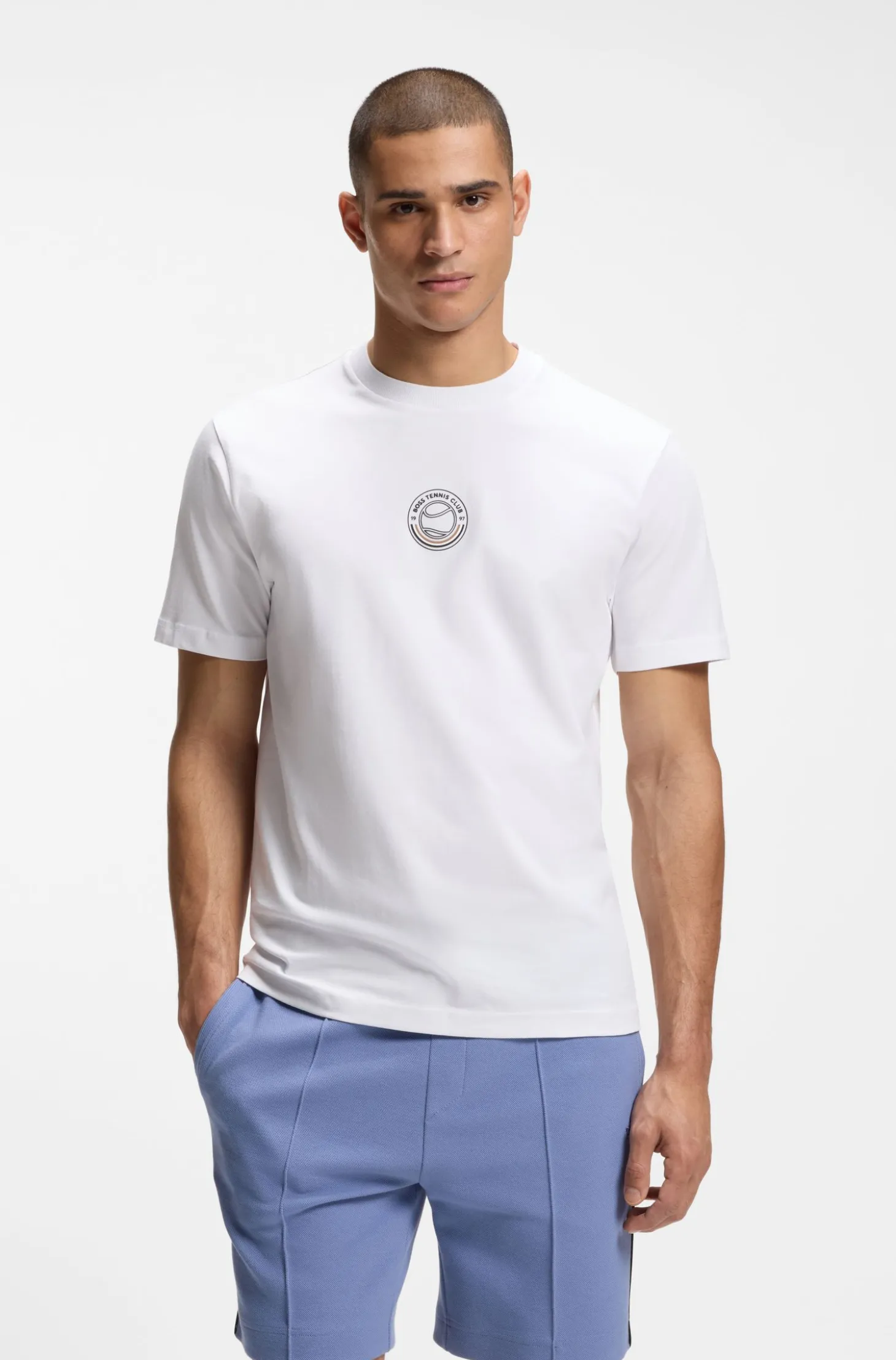 T-Shirt aus Stretch-Baumwolle mit Tennis-Artwork